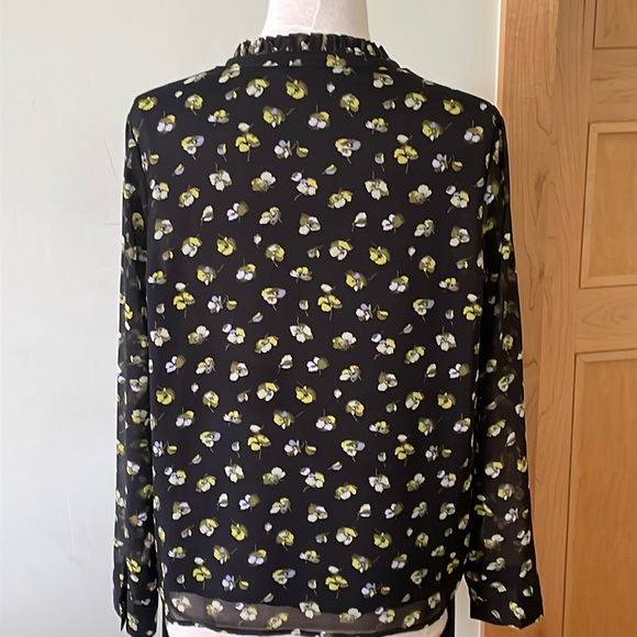 Banana Republic Long Sleeved Black Floral Chiffon Blouse, Size L - Picture 7 of 13